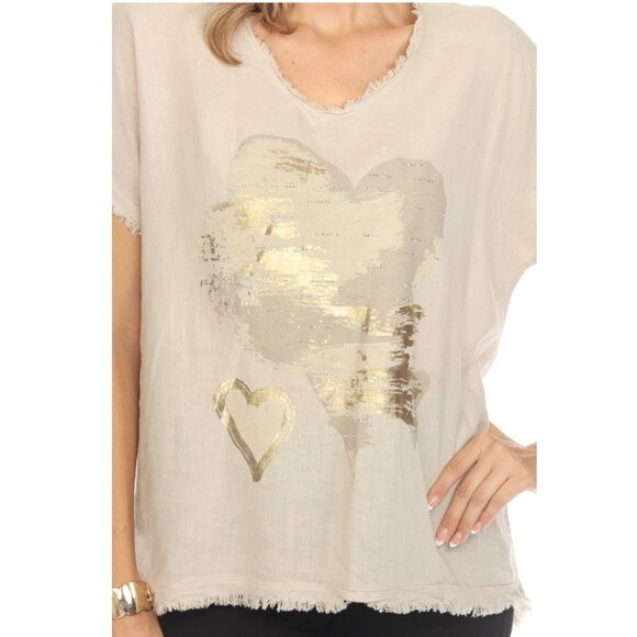 Beige Heart paint Dolman sleeves Top - Picture 4 of 7